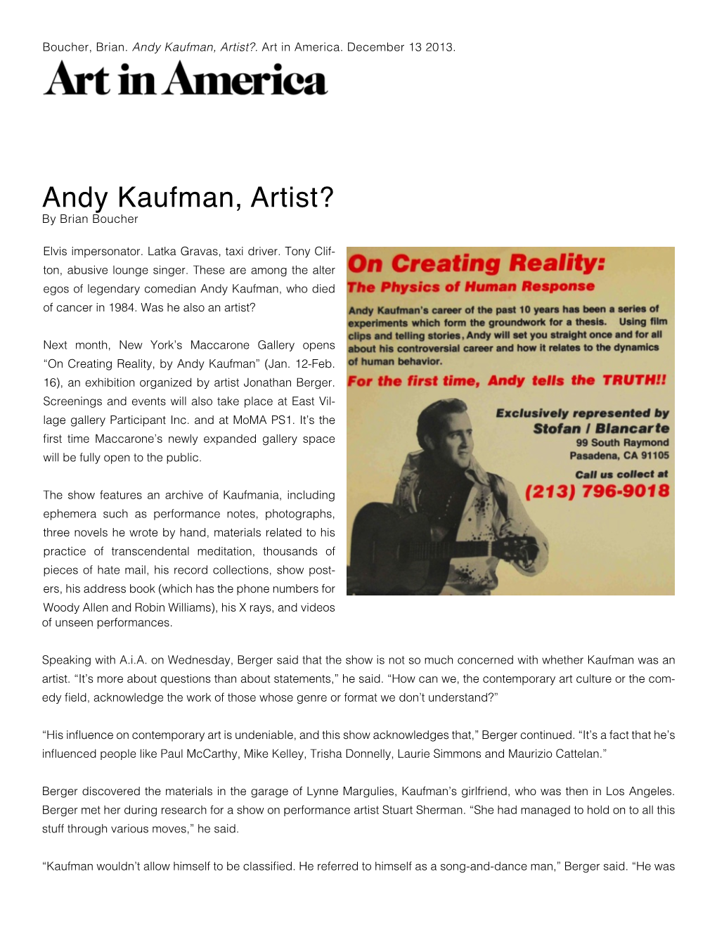 Andy Kaufman, Artist?