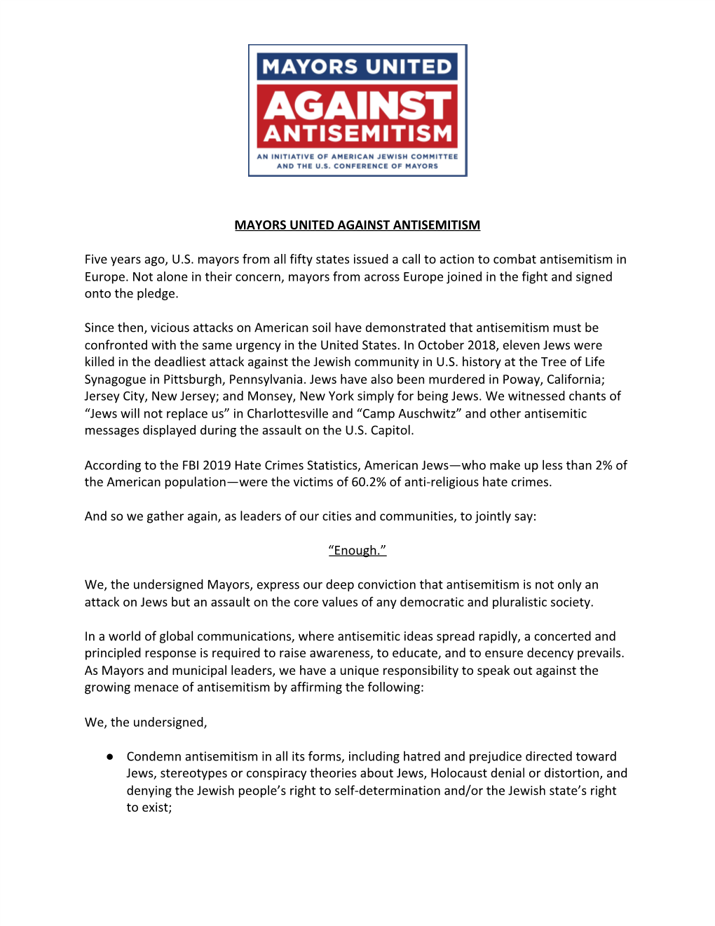 Mayors United Against Antisemitism Statement