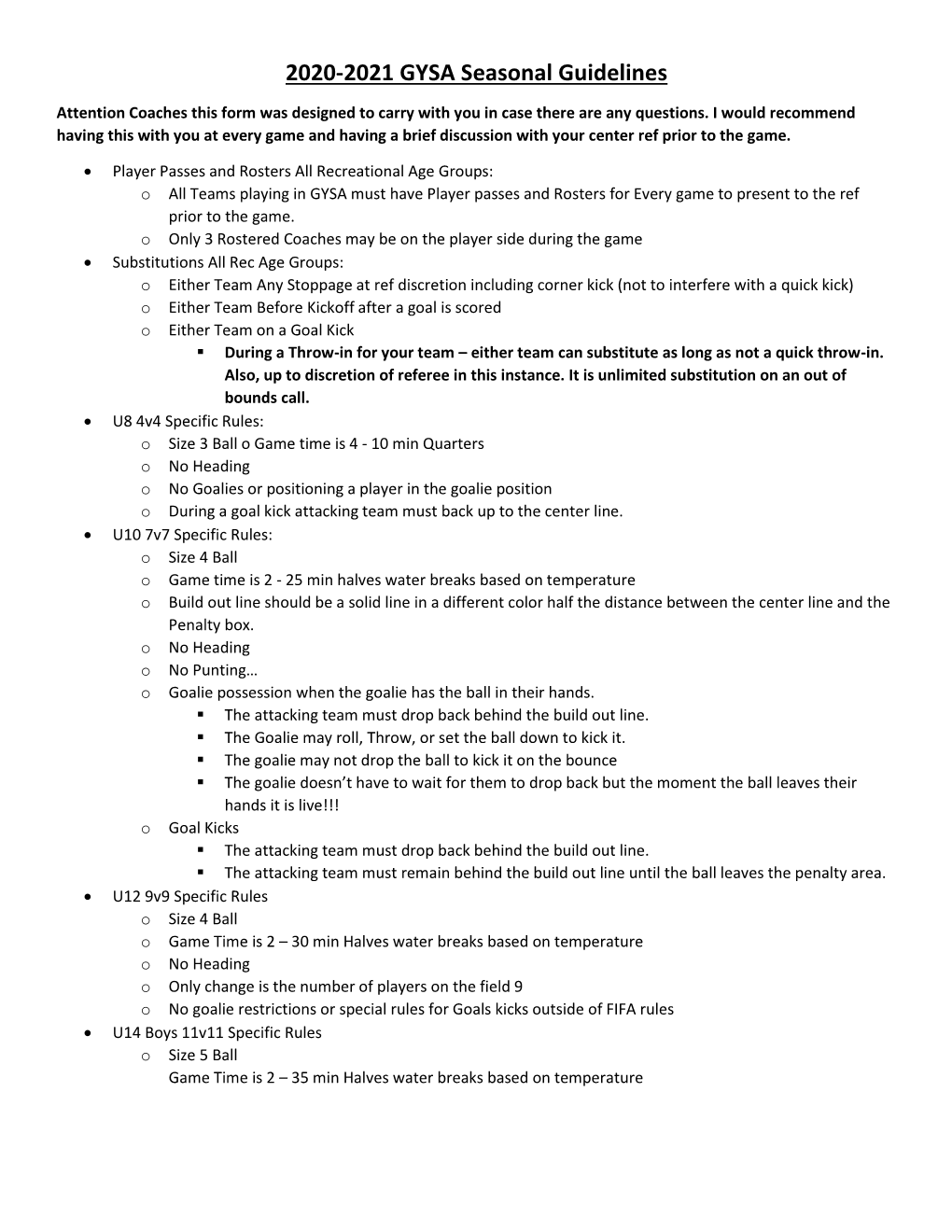 2020-2021 GYSA Seasonal Guidelines