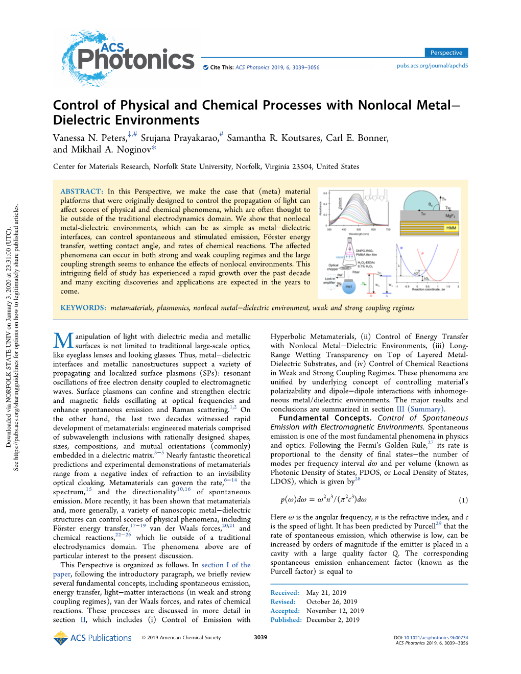 Control of Physical and Chemical Processes with Nonlocal Metal− Dielectric Environments Vanessa N