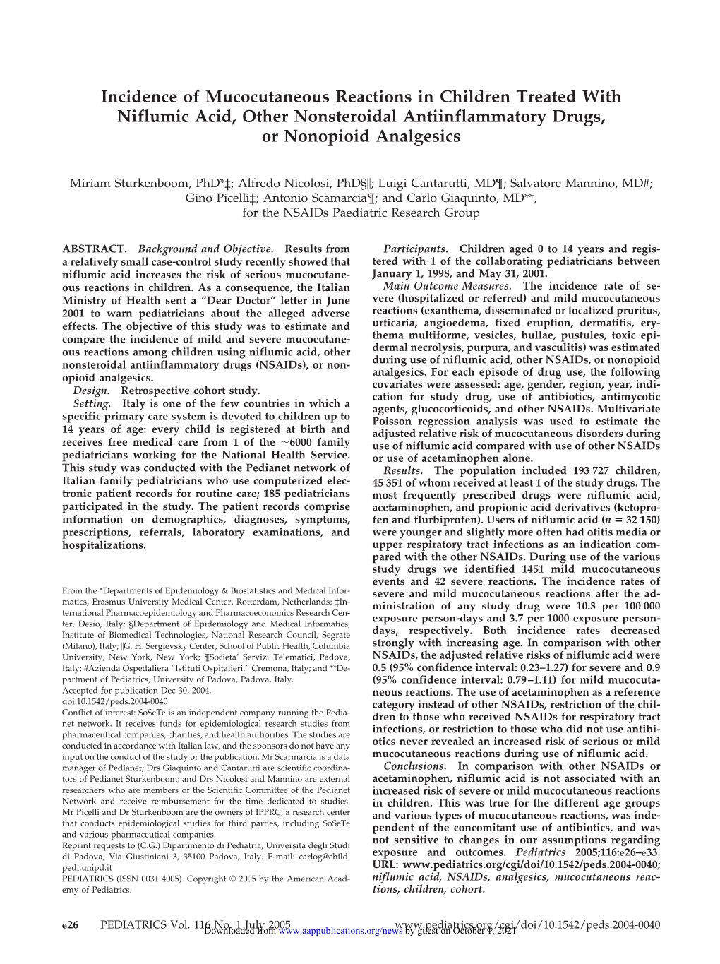 Incidence of Mucocutaneous Reactions in Children Treated with Niflumic Acid, Other Nonsteroidal Antiinflammatory Drugs, Or Nonopioid Analgesics