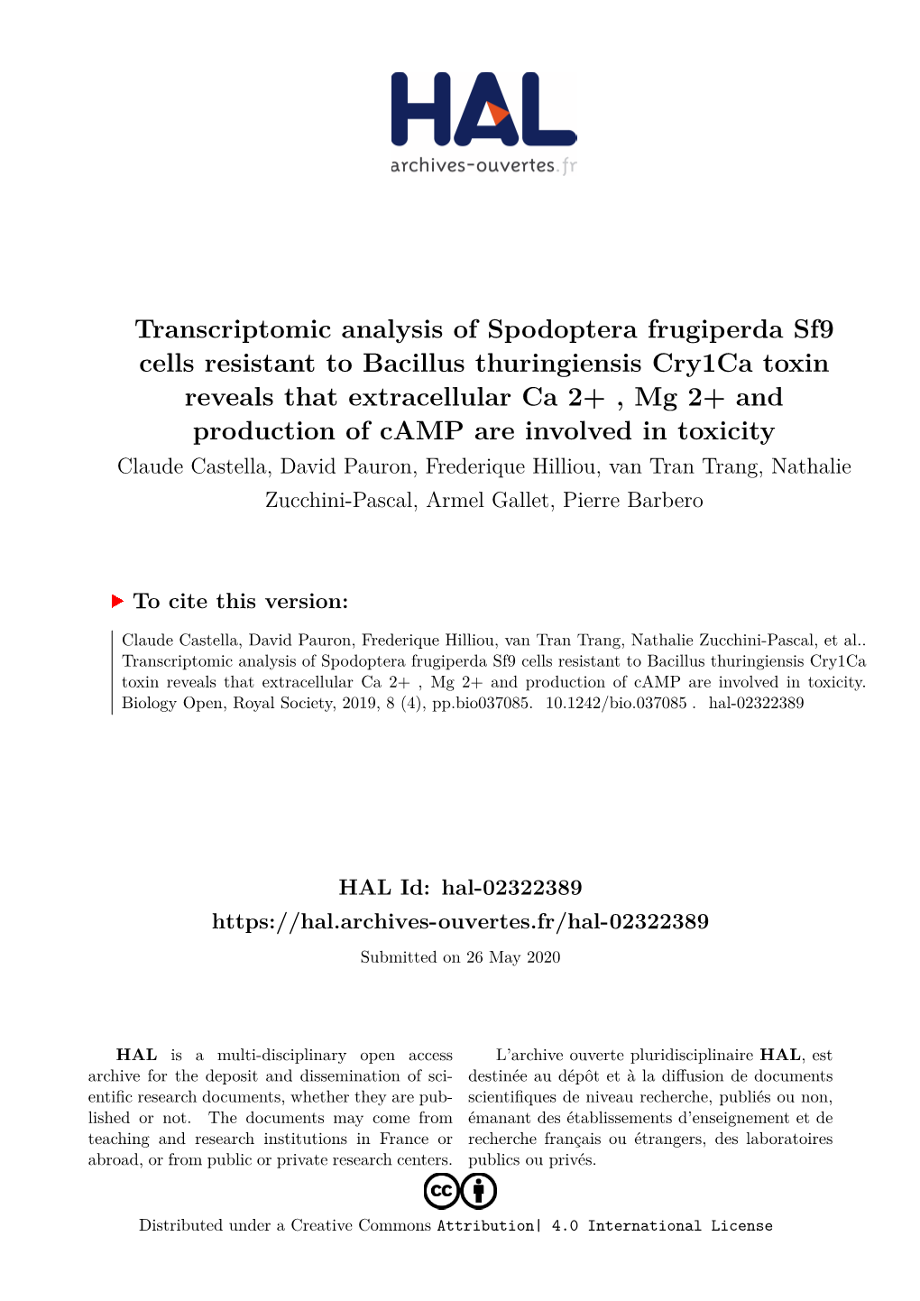 Transcriptomic Analysis of Spodoptera Frugiperda Sf9 Cells Resistant To