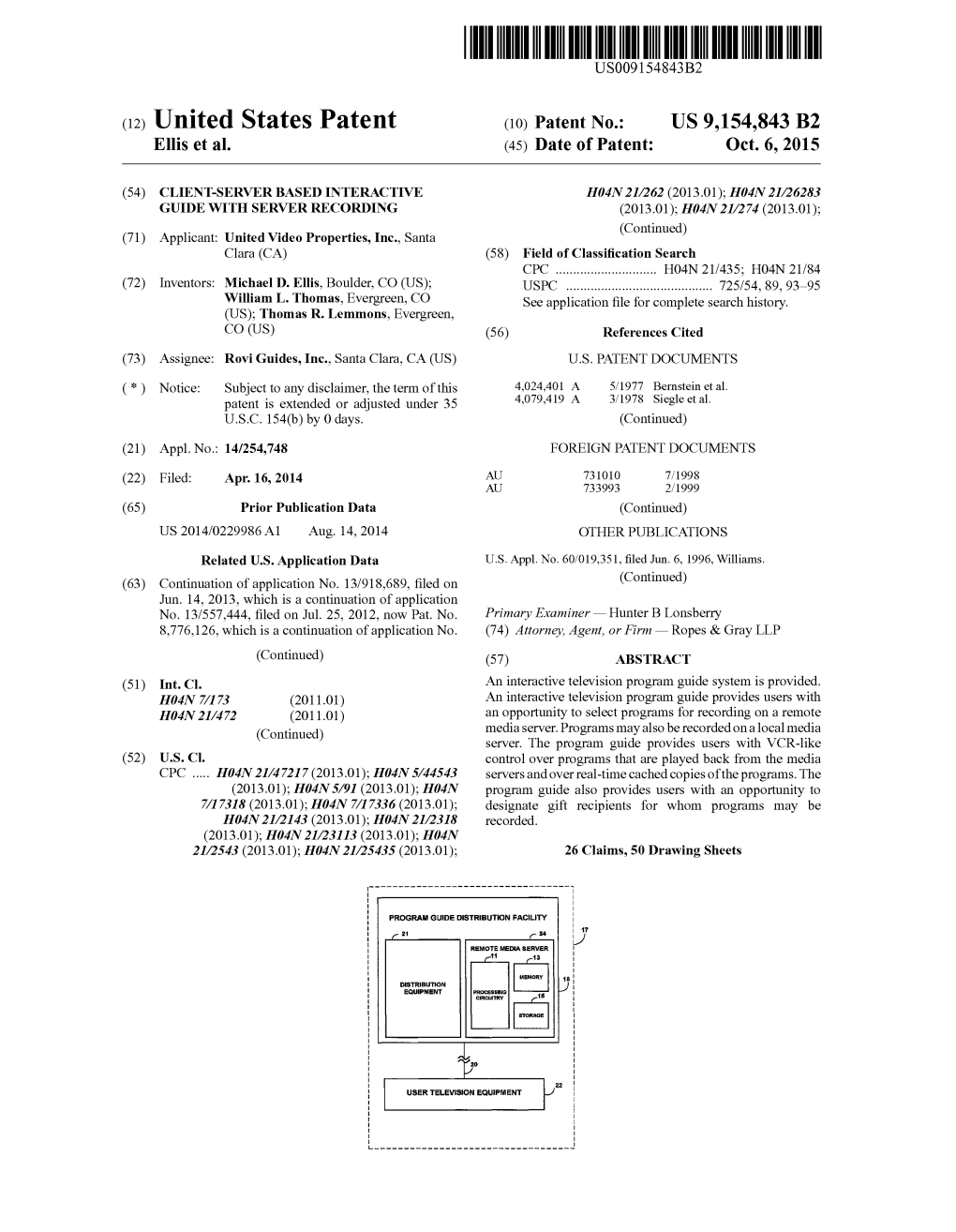 (12) United States Patent (10) Patent No.: US 9,154,843 B2 Ellis Et Al