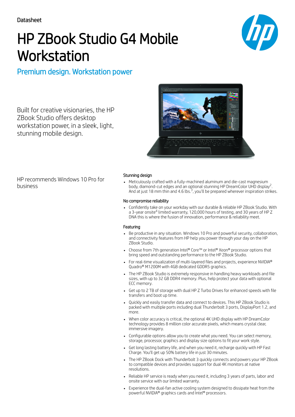 HP Zbook Studio G4 Mobile Workstation Premium Design