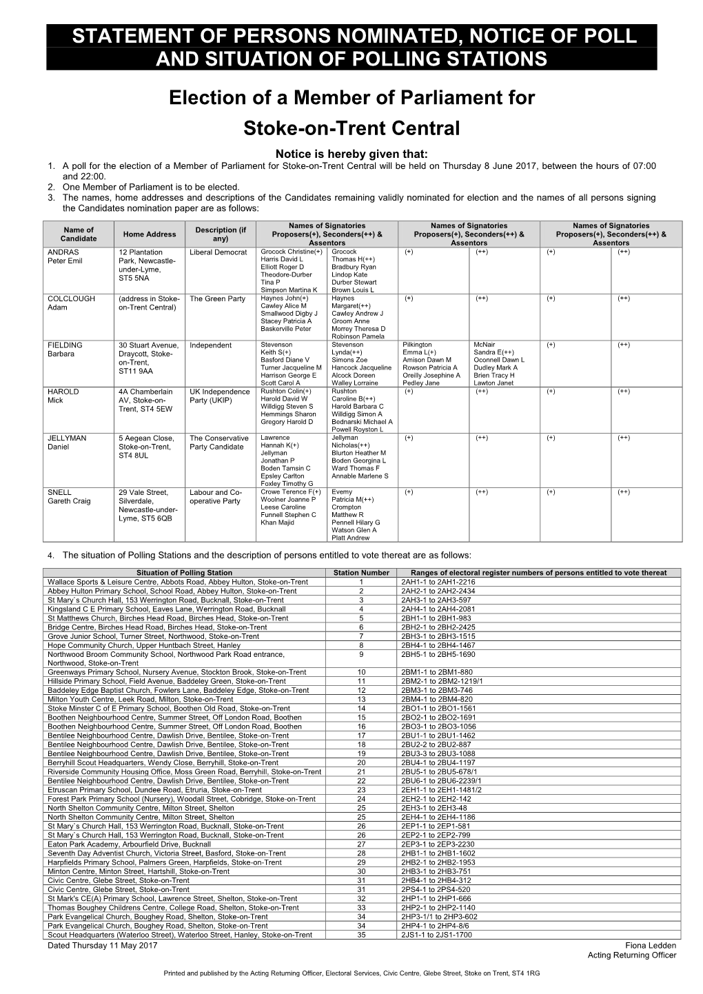 Statement of Persons Nominated & Notice of Poll & Situation of Polling