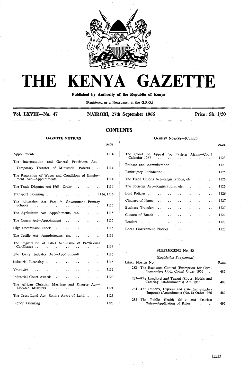 THE KENYA GAZETTE Published by Authority of the Repablic of Kenya