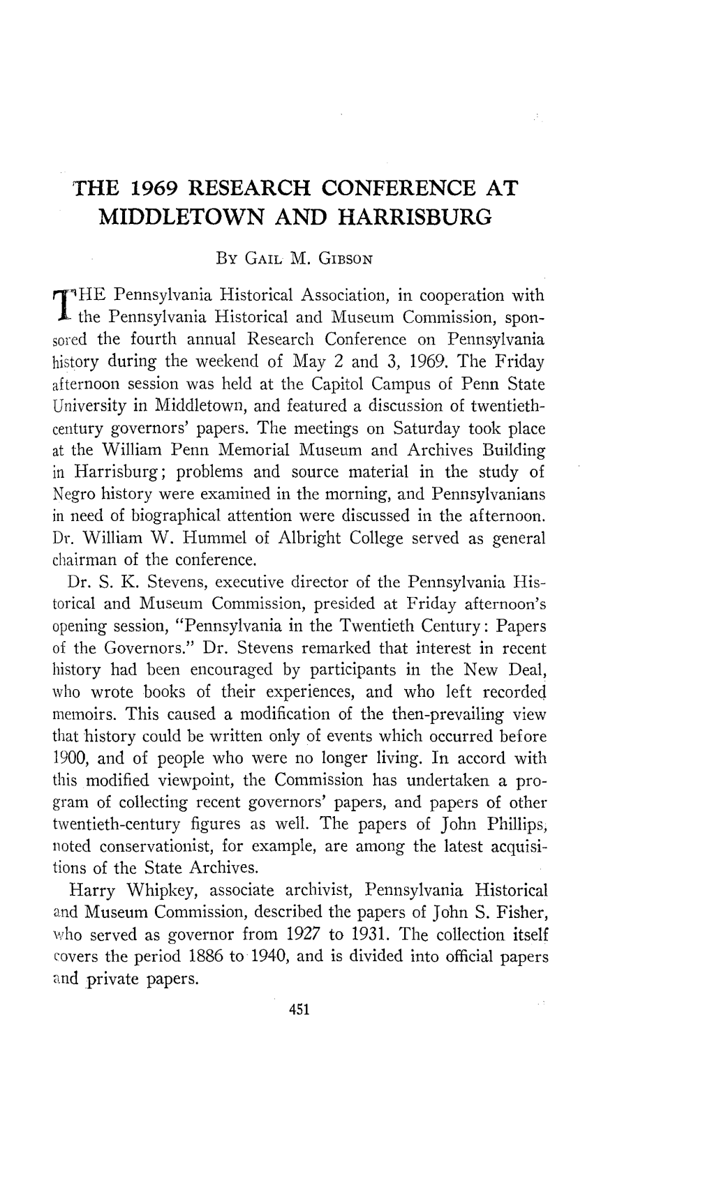 The 1969 Research Conference at Middletown and Harrisburg