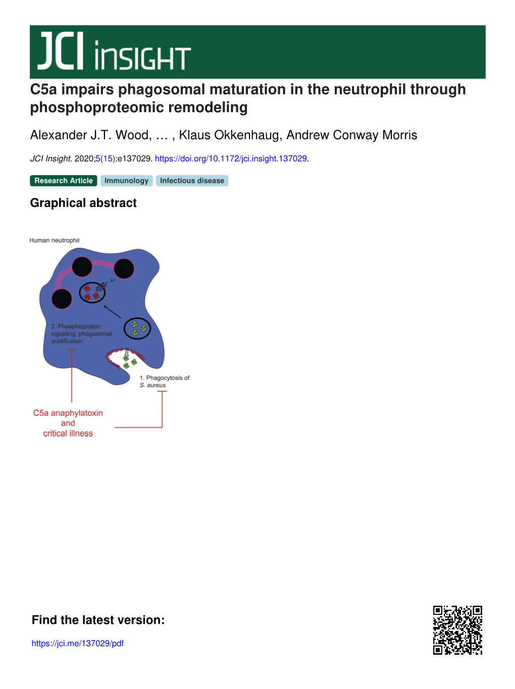 C5a Impairs Phagosomal Maturation in the Neutrophil Through Phosphoproteomic Remodeling