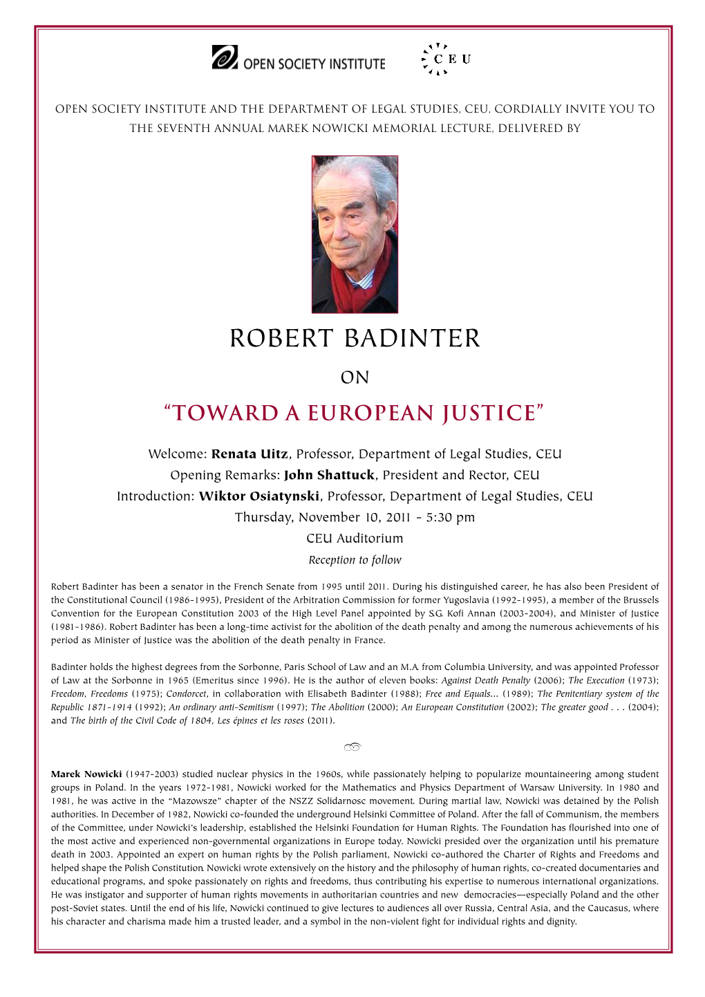 Robert Badinter on “Toward a European Justice”