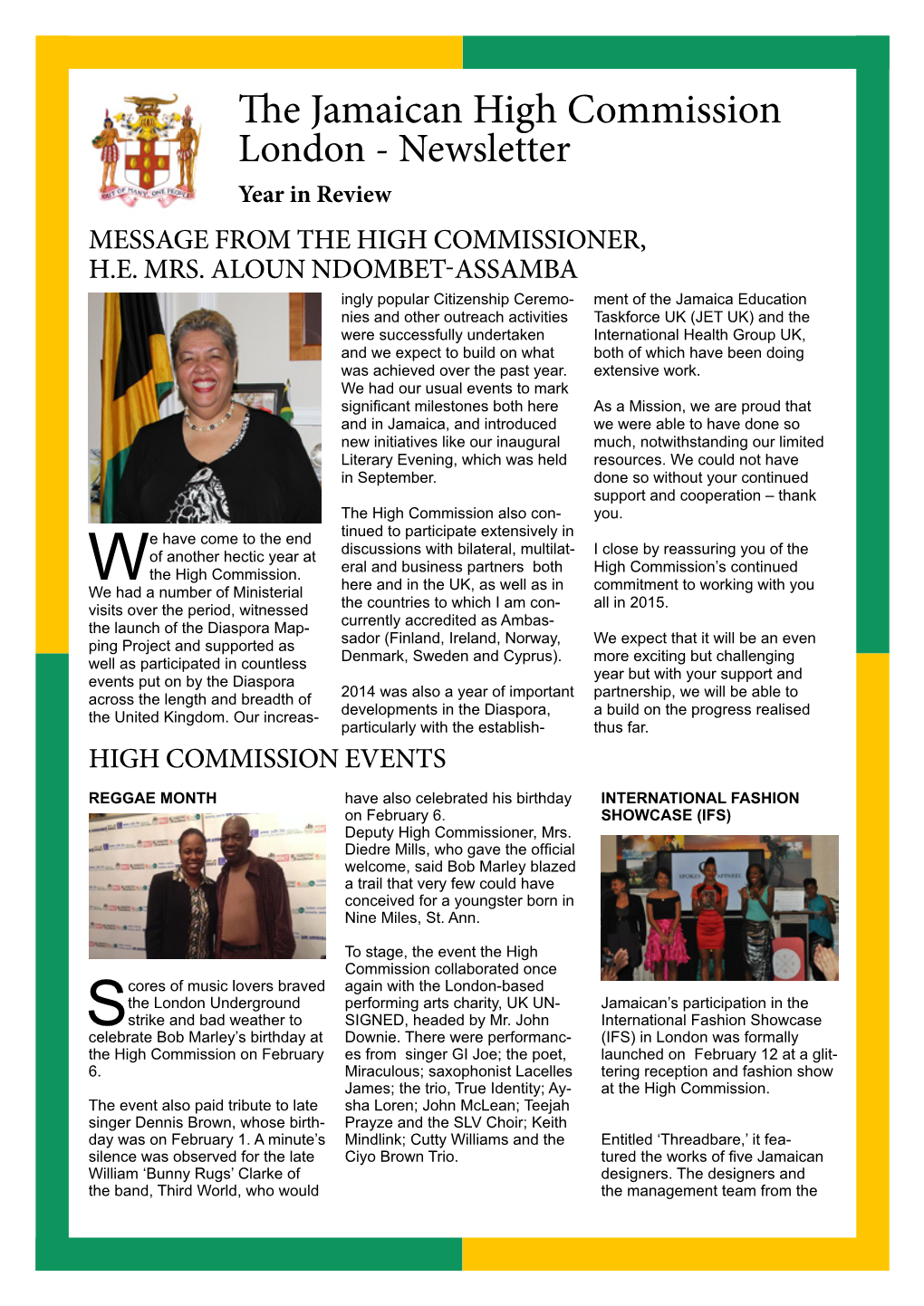 The Jamaican High Commission London - Newsletter Year in Review MESSAGE from the HIGH COMMISSIONER, H.E