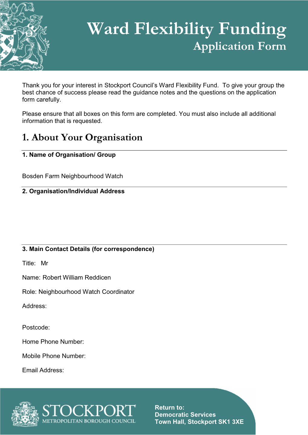 Ward Flexibility Funding Application Form