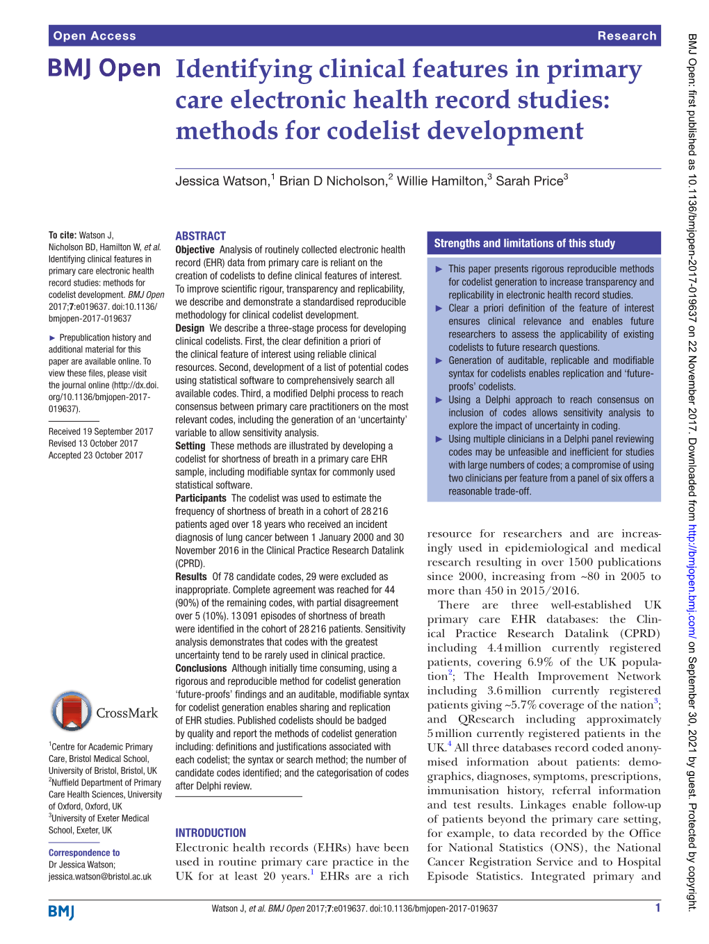 Identifying Clinical Features in Primary Care Electronic Health Record Studies: Methods for Codelist Development