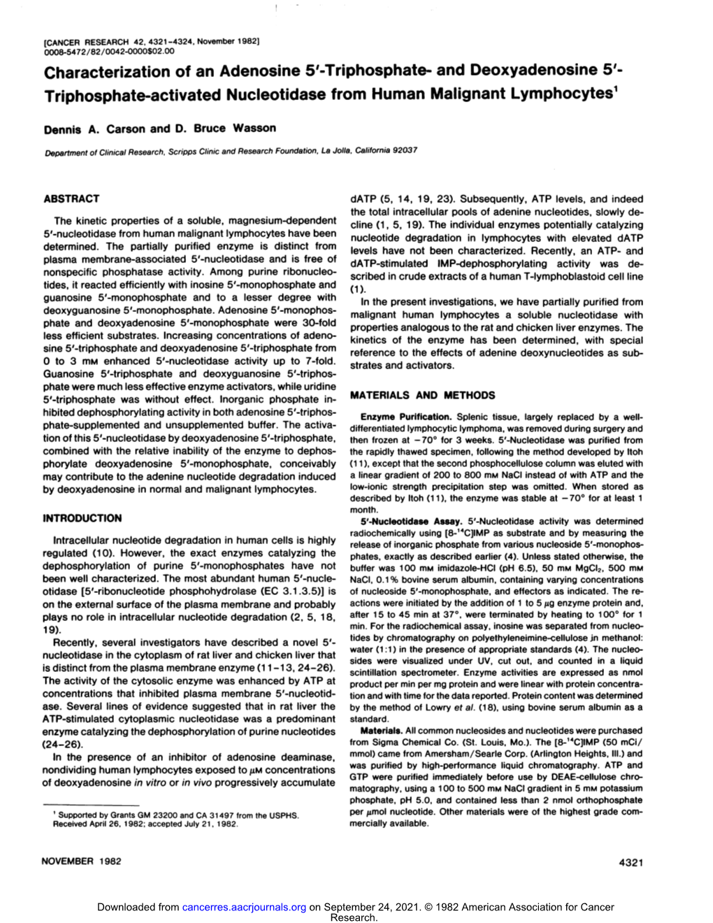 Triphosphate- and Deoxyadenosine 5'- Triphosphate-Activated Nucleotidase from Human Malignant Lymphocytes1