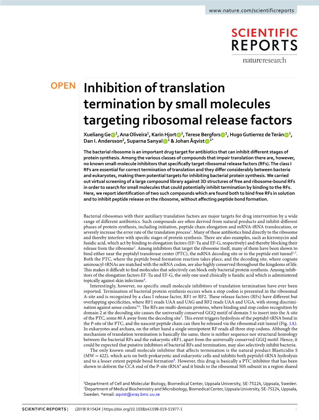 Inhibition of Translation Termination by Small Molecules