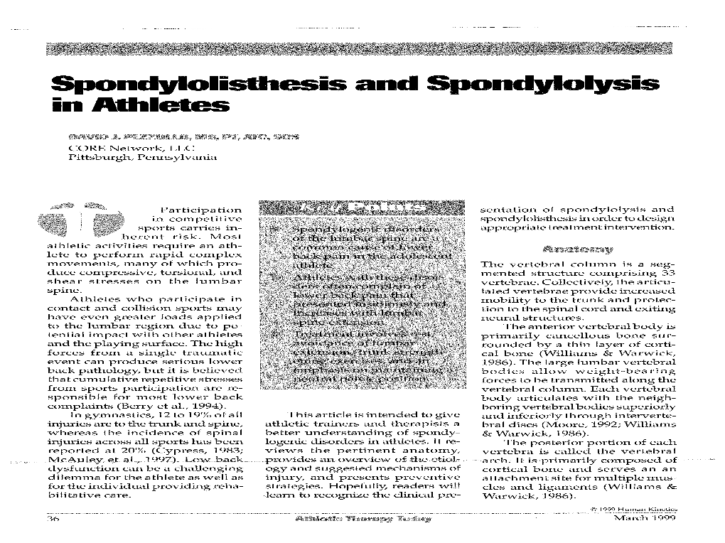 Spondylolisthesis and S in Aaletes