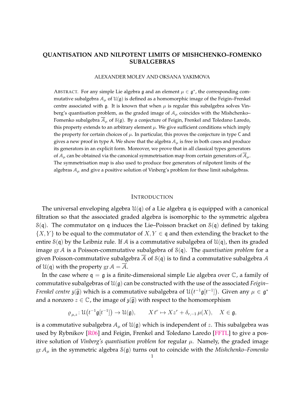 Quantisation and Nilpotent Limits of Mishchenko–Fomenko Subalgebras