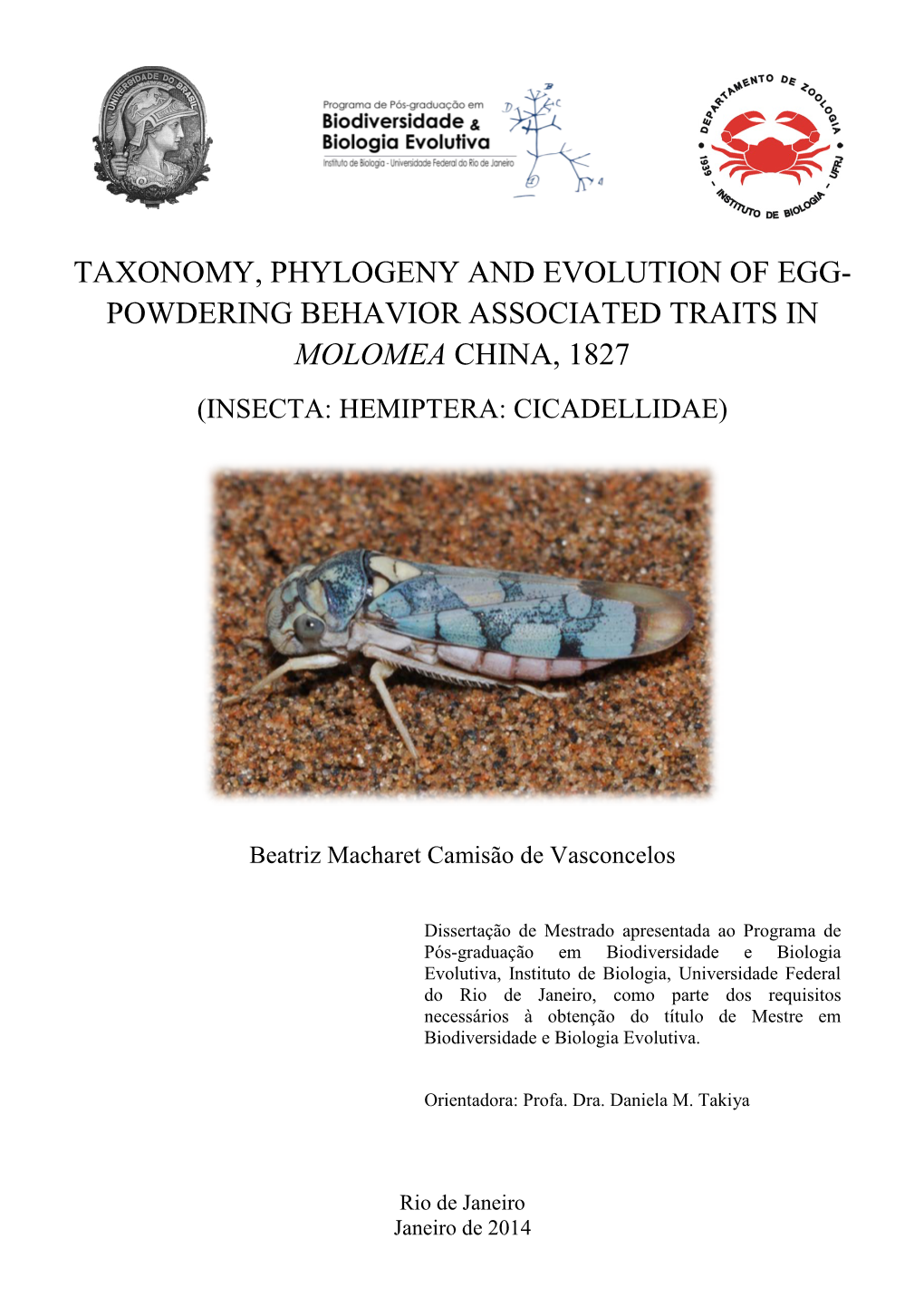 Taxonomy, Phylogeny and Evolution of Egg- Powdering Behavior Associated Traits in Molomea China, 1827 (Insecta: Hemiptera: Cicadellidae)