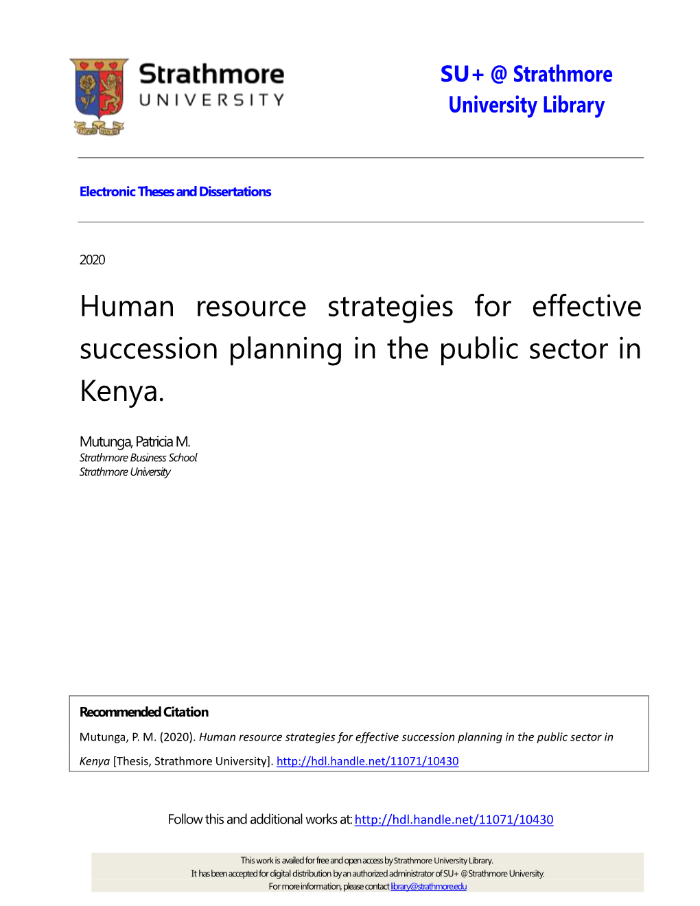 Human Resource Strategies for Effective Succession Planning in the Public Sector in Kenya