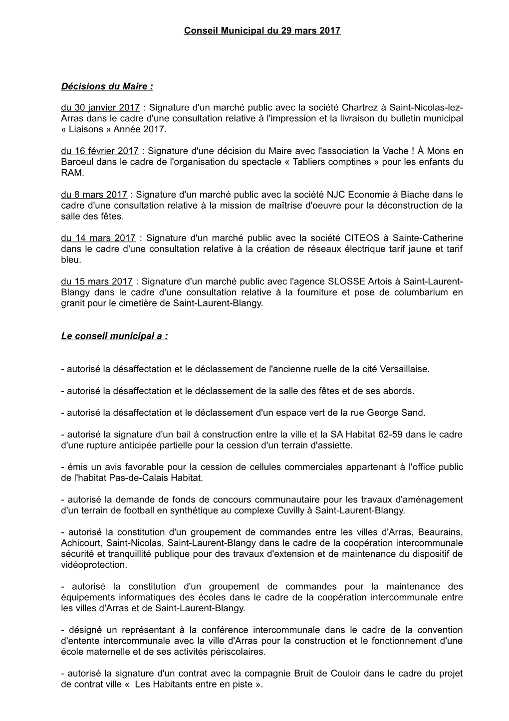 Compte Rendu Conseil Municipal Du 29 Mars 2017