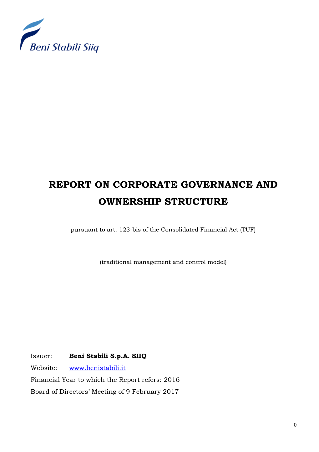 Report on Corporate Governance and Ownership Structure