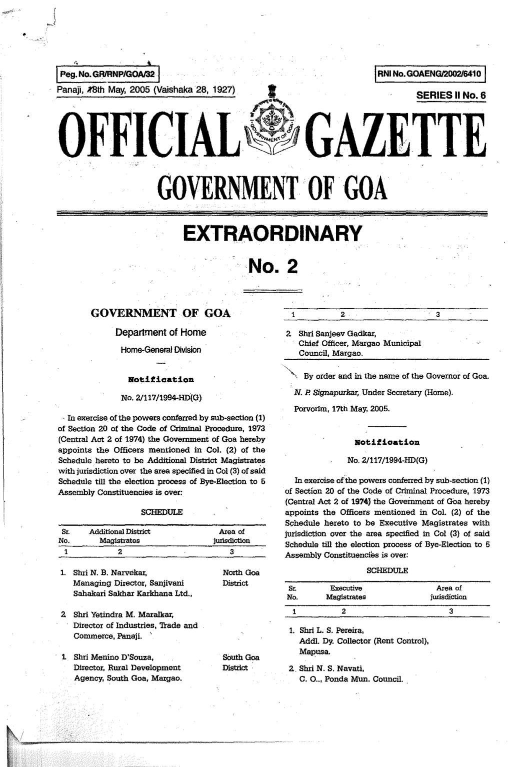 GOVERNMENT·' of GOA EXTRAORDINARY ··No.2