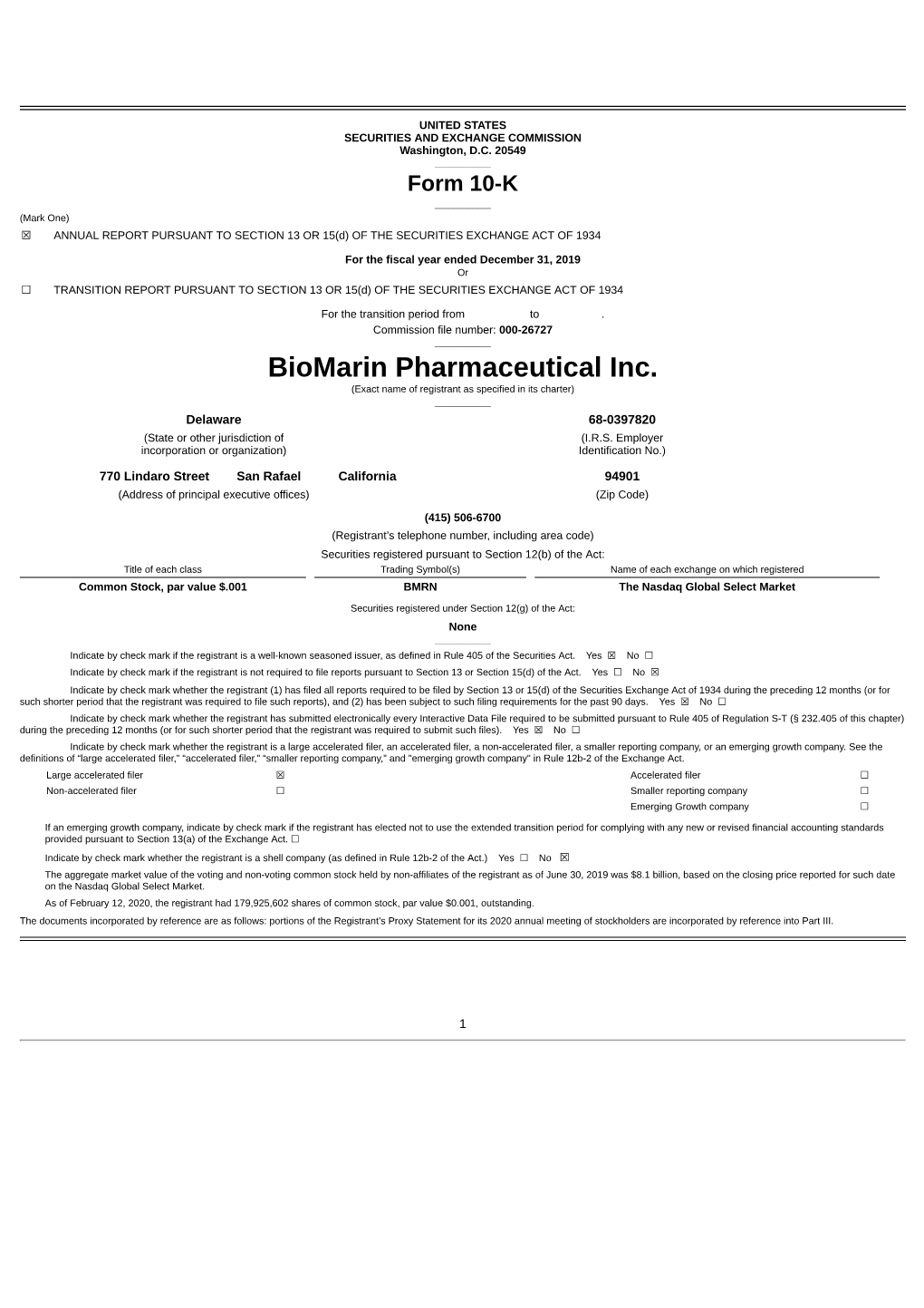 2019 Or ☐ TRANSITION REPORT PURSUANT to SECTION 13 OR 15(D) of the SECURITIES EXCHANGE ACT of 1934