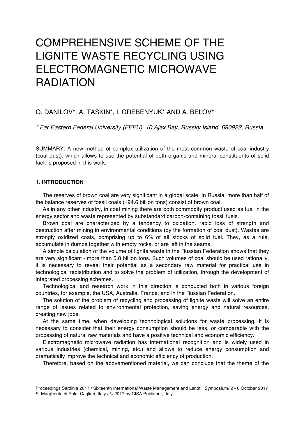 Comprehensive Scheme of the Lignite Waste Recycling Using Electromagnetic Microwave Radiation