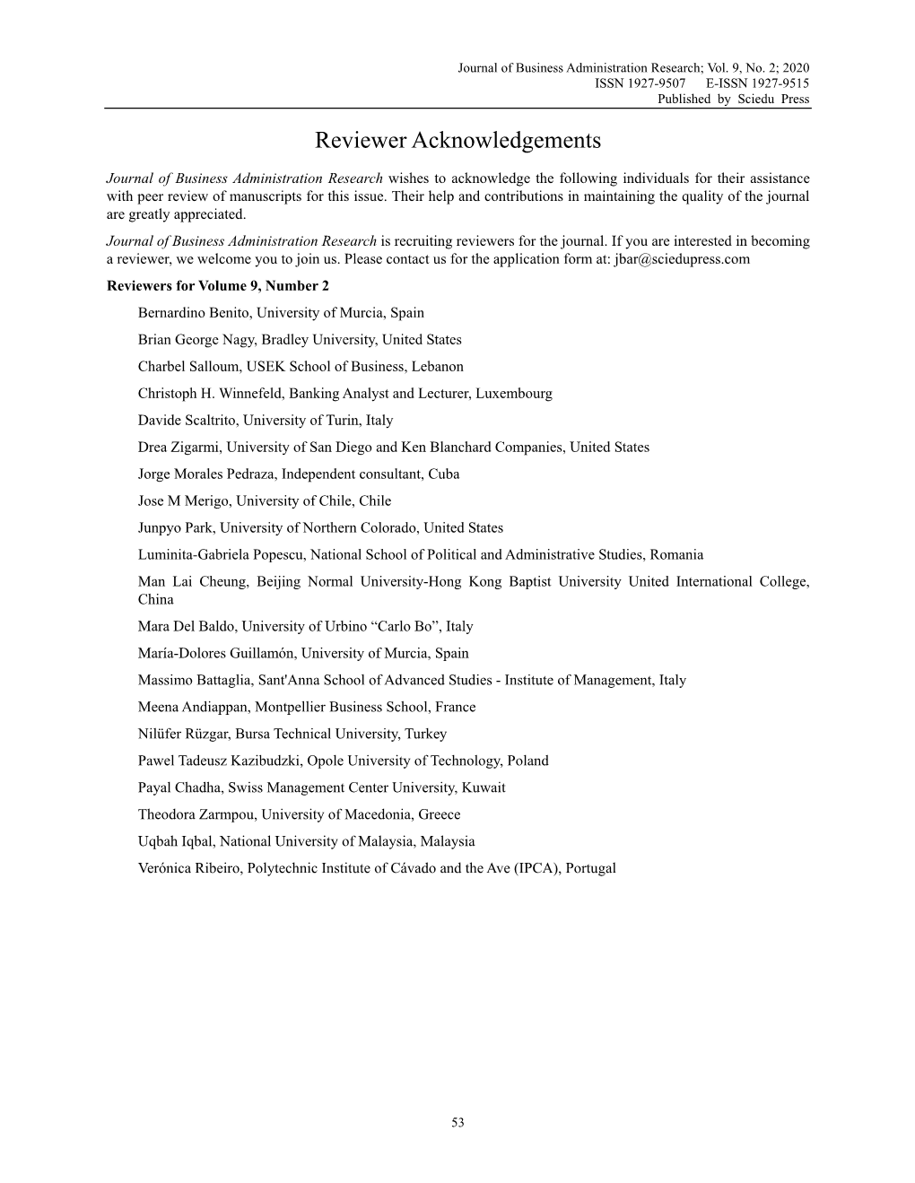 Reviewer Acknowledgements