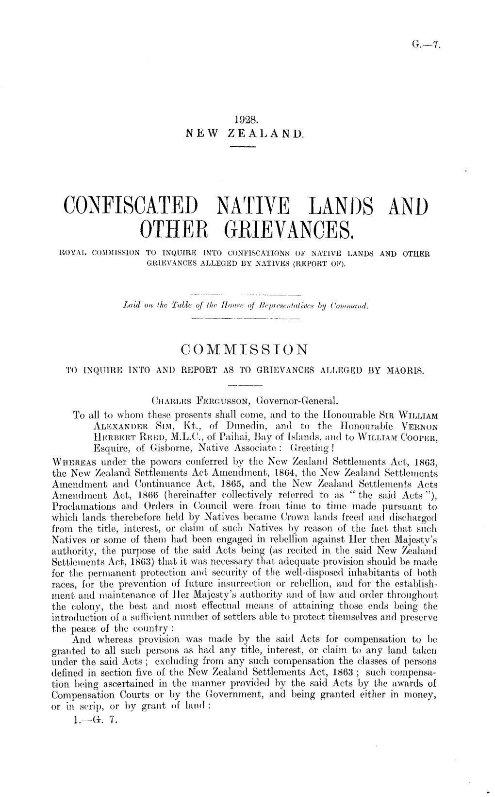 Confiscated Native Lands and Other Grievances 1928