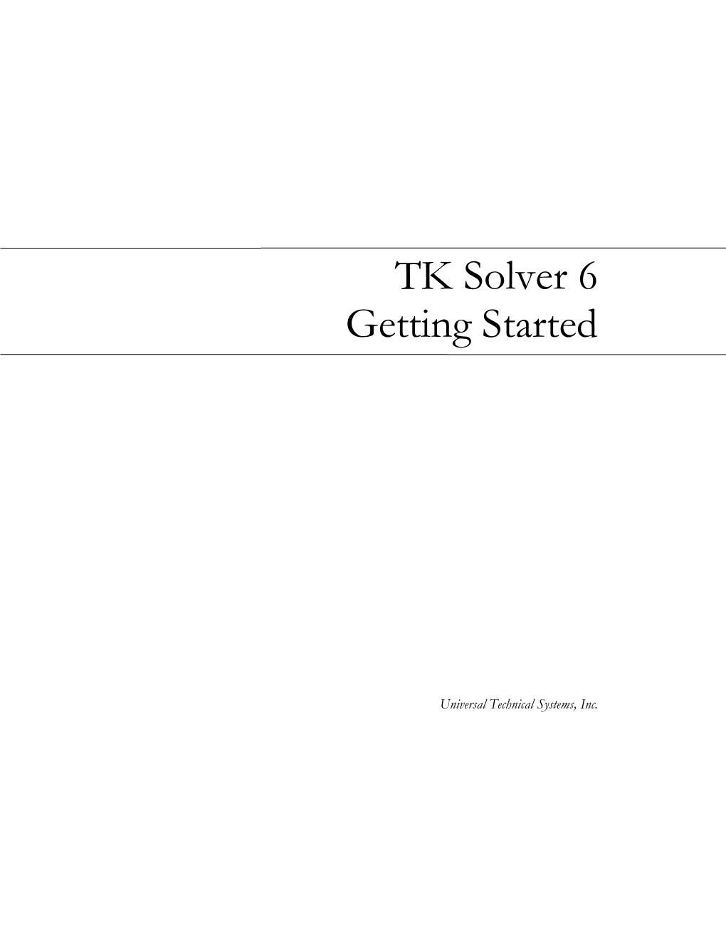 TK Solver 6 Getting Started