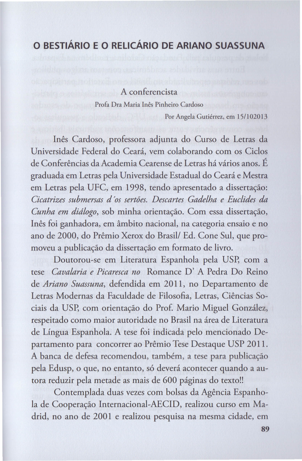 O BESTIÁRIO E O RELICÁRIO DE ARIANO SUASSUNA A