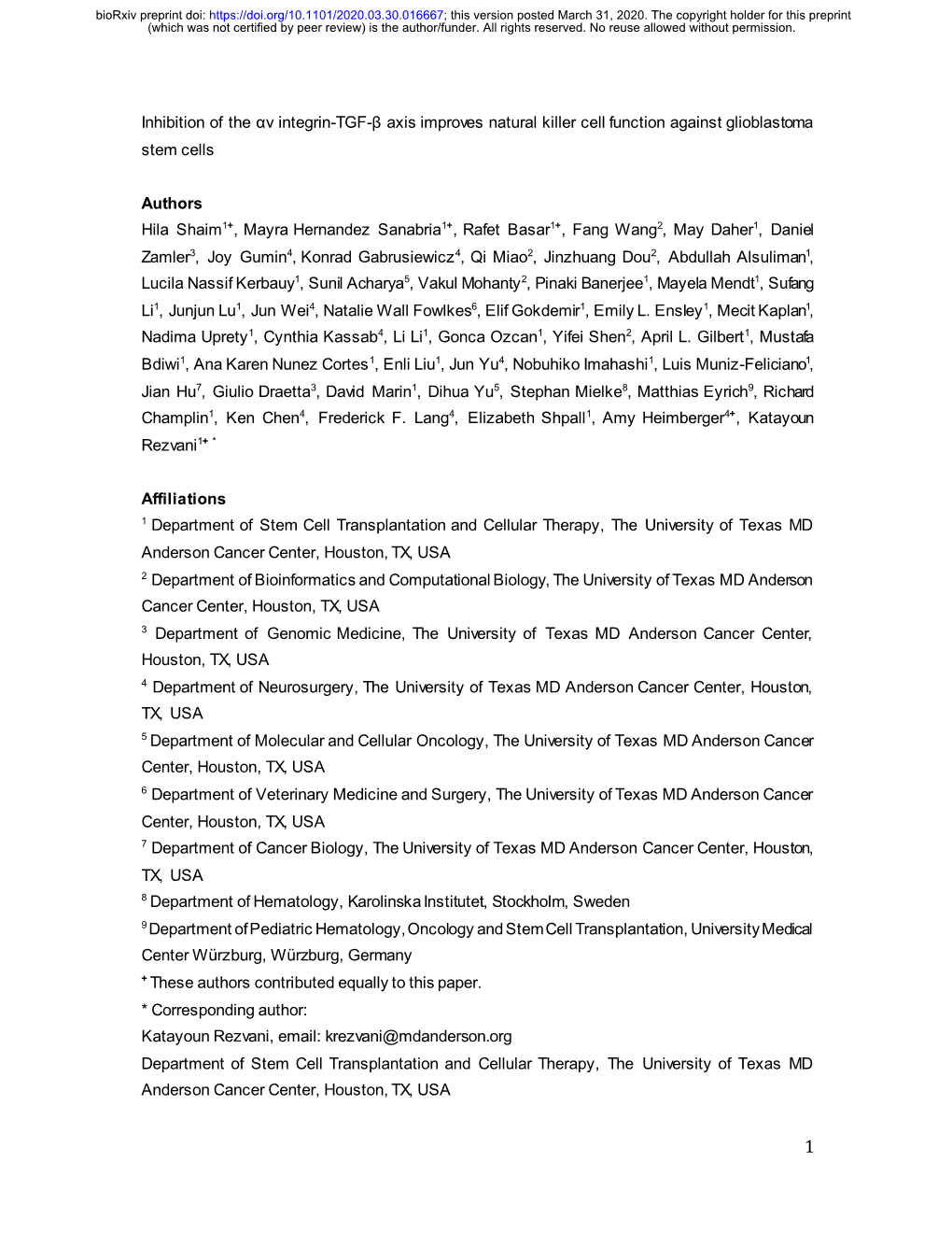 Inhibition of the Αv Integrin-TGF-Β Axis Improves Natural Killer Cell Function Against Glioblastoma Stem Cells