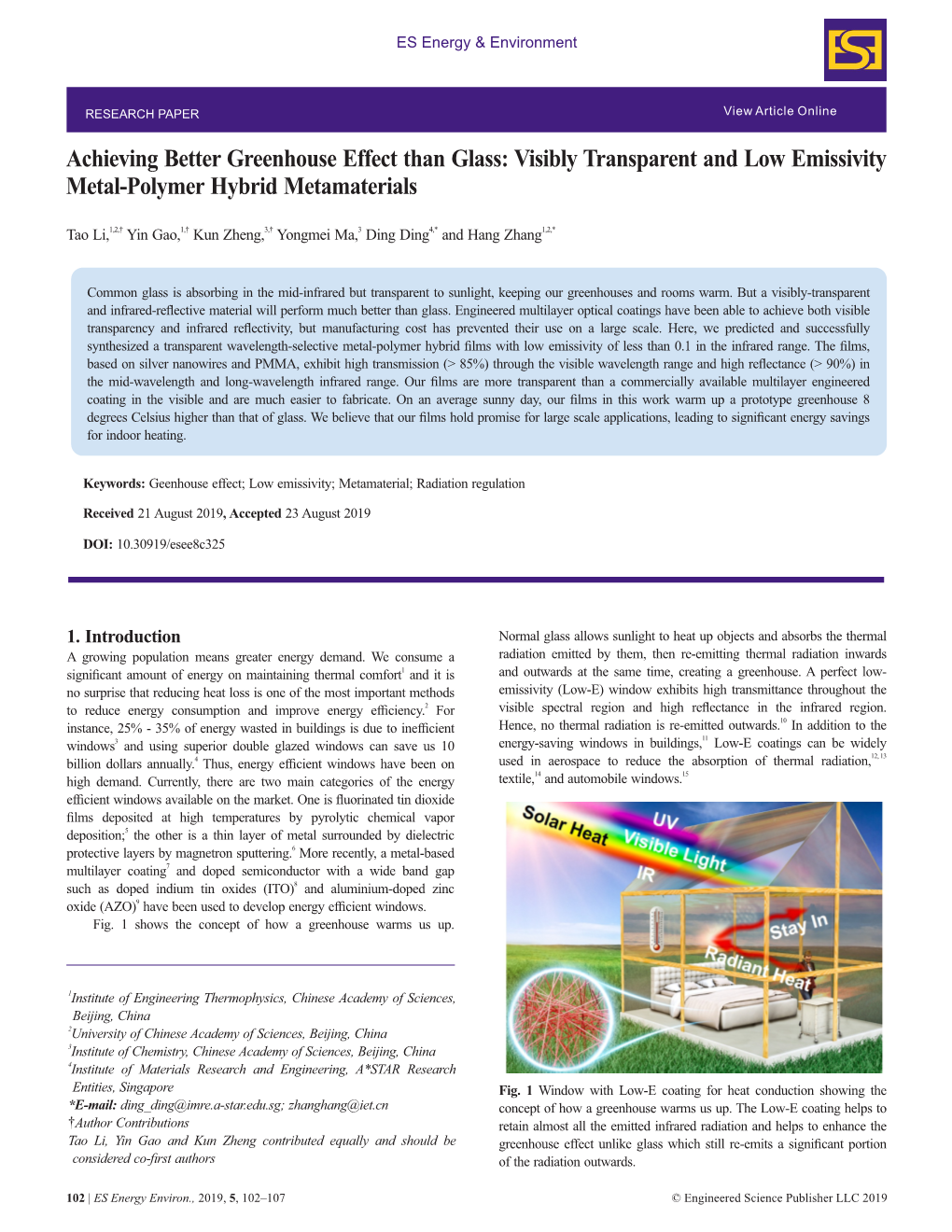 Achieving Better Greenhouse Effect Than Glass: Visibly Transparent and Low Emissivity Metal-Polymer Hybrid Metamaterials