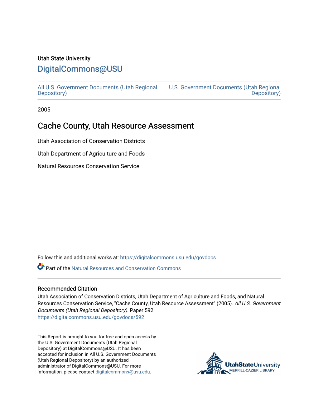 Cache County, Utah Resource Assessment