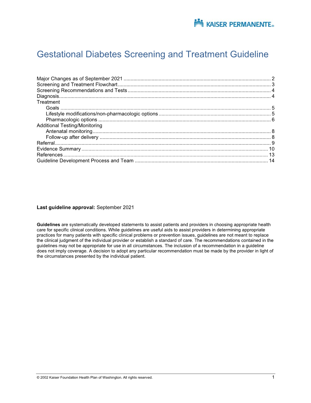 Gestational Diabetes Screening and Treatment Guideline