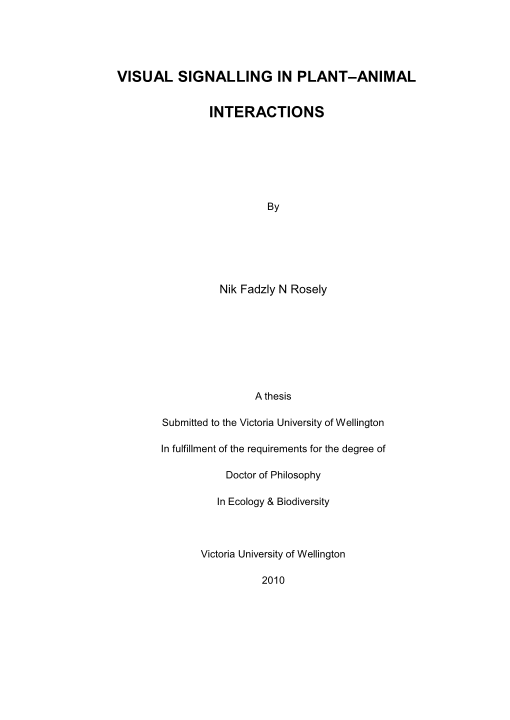 Visual Signalling in Plant–Animal Interactions