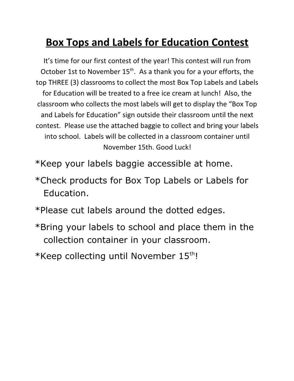 Box Tops and Labels for Education Contest