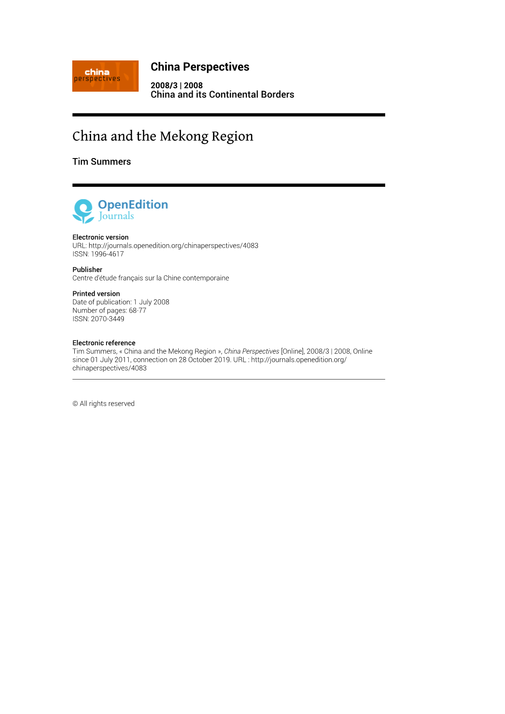 China and the Mekong Region