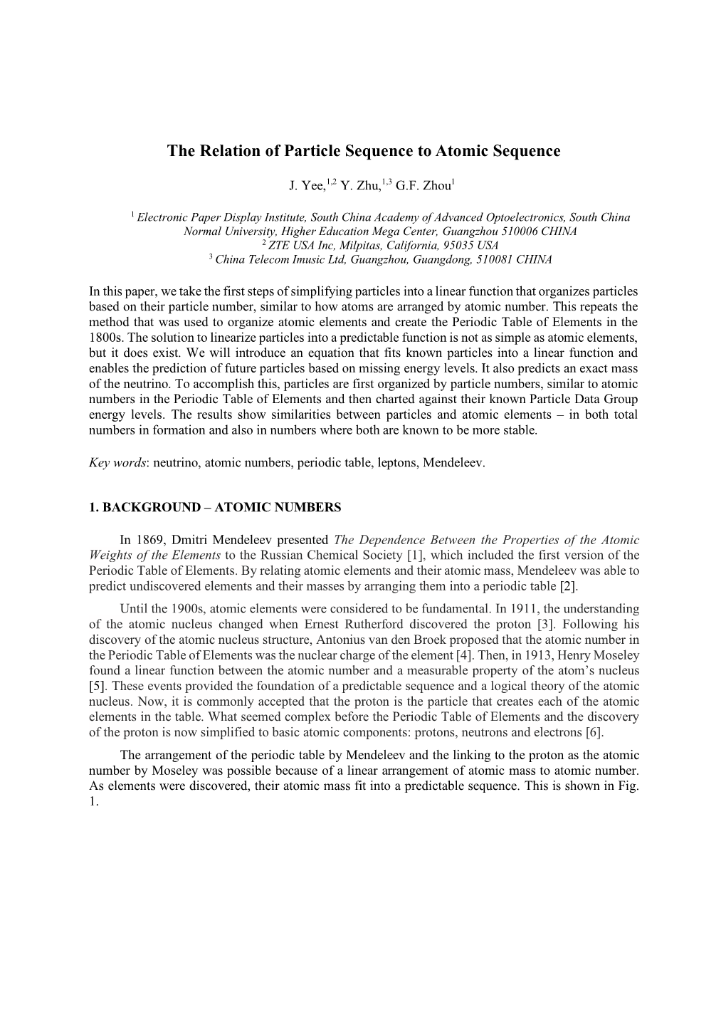 The Relation of Particle Sequence to Atomic Sequence