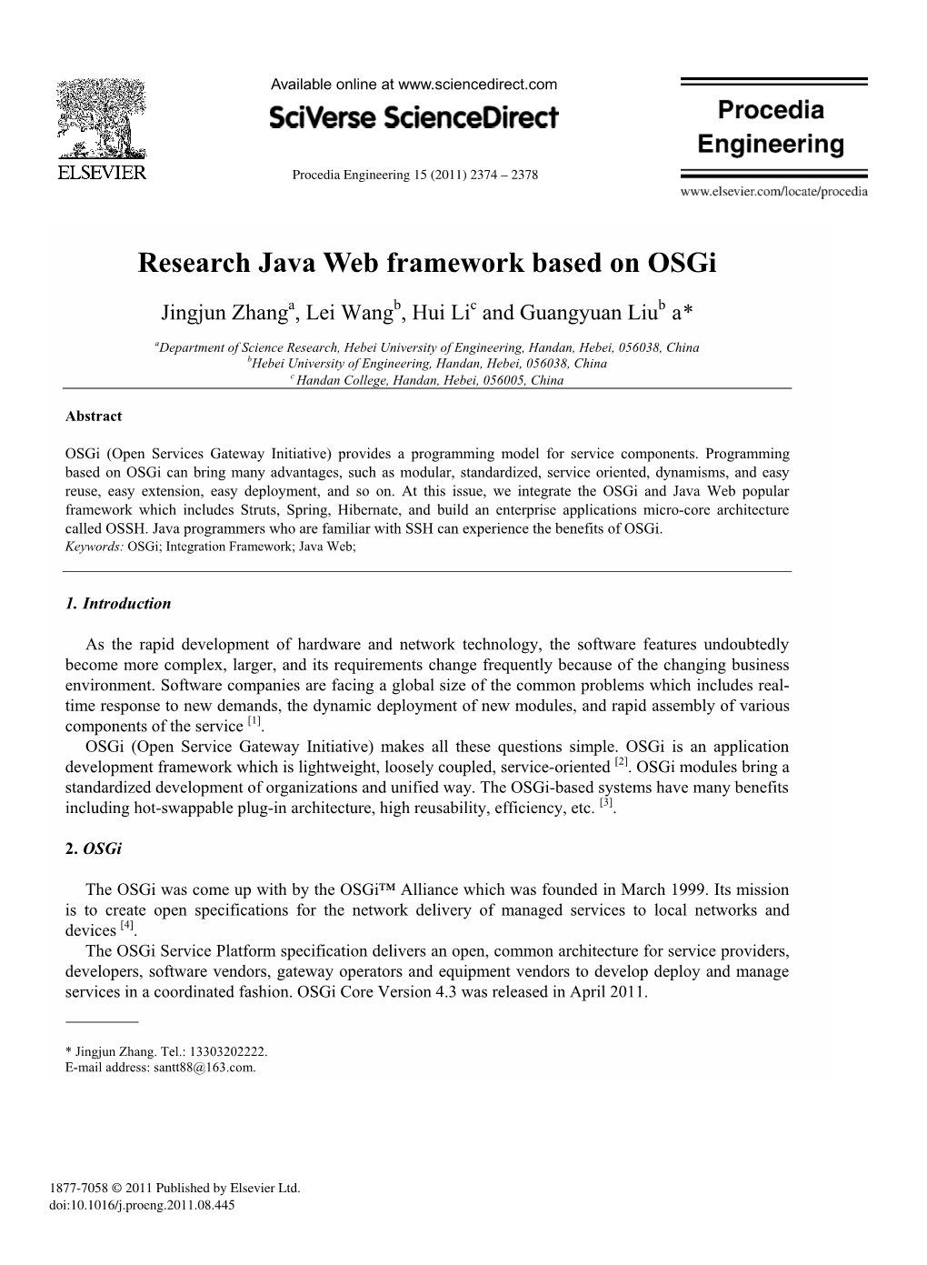 Research Java Web Framework Based on Osgi