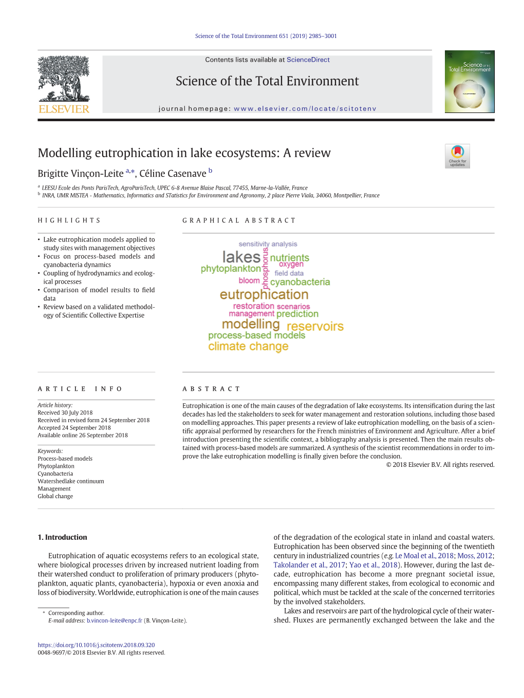 Modelling Eutrophication in Lake Ecosystems: a Review