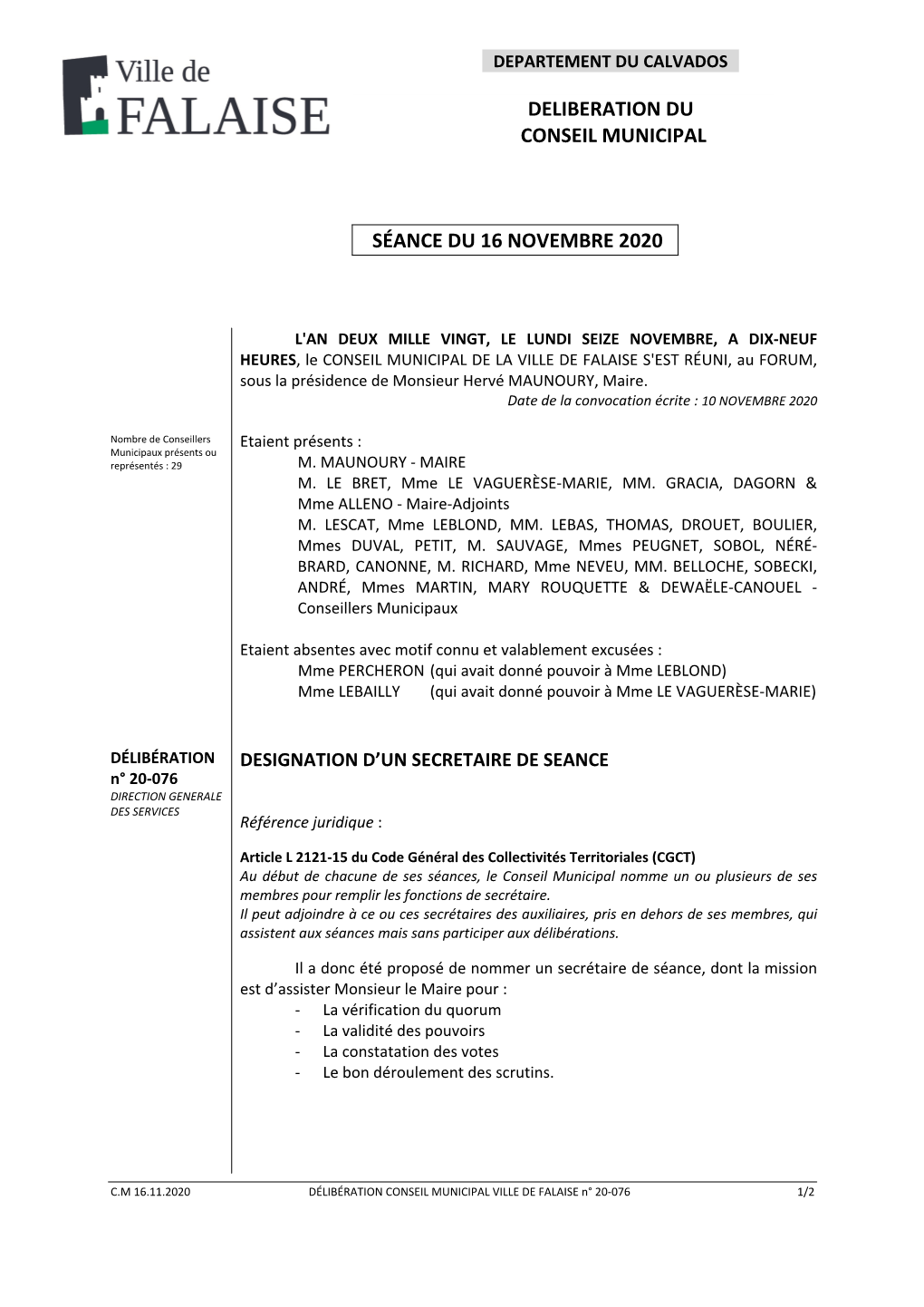 Délibérations Du Conseil Municipal