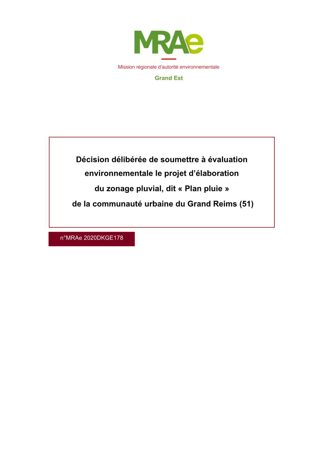 Plan Pluie » De La Communauté Urbaine Du Grand Reims (51)