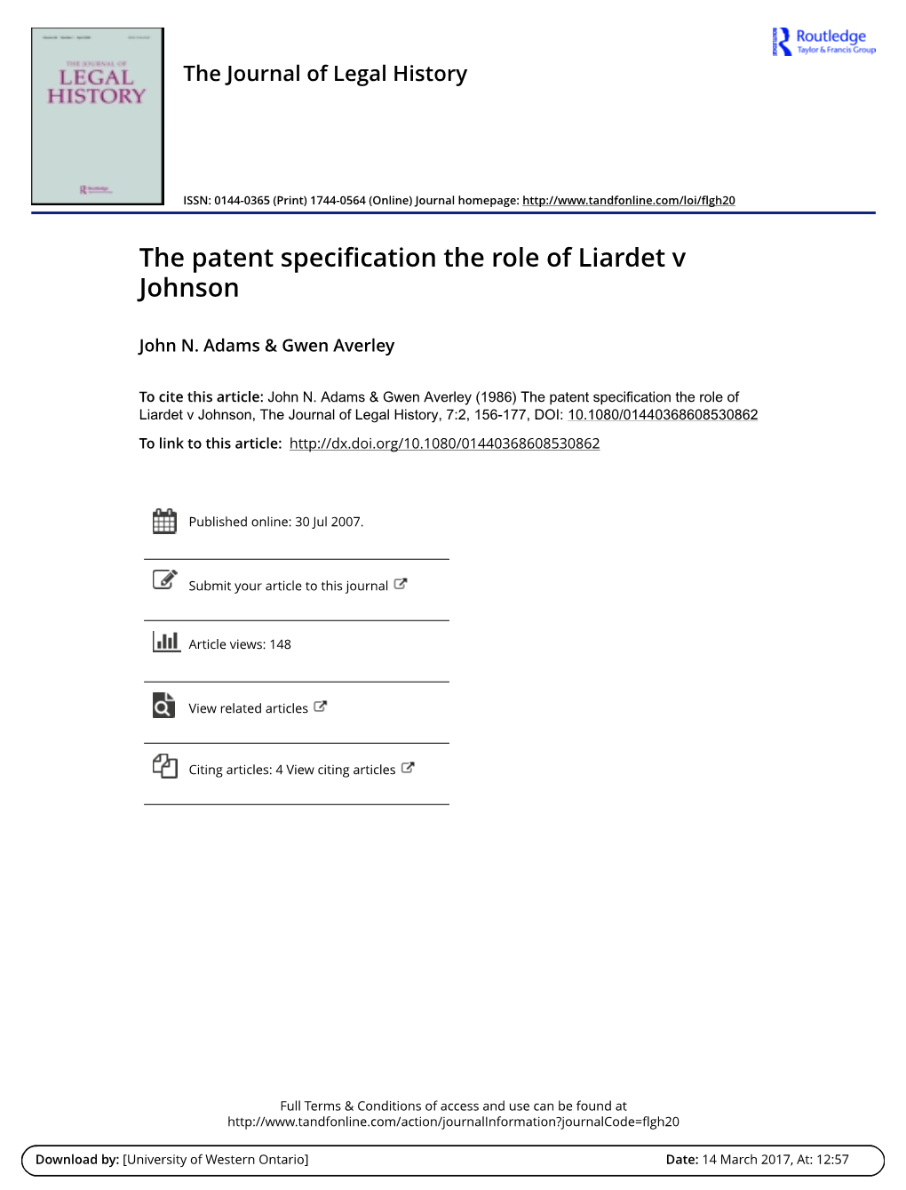 The Patent Specification the Role of Liardet V Johnson