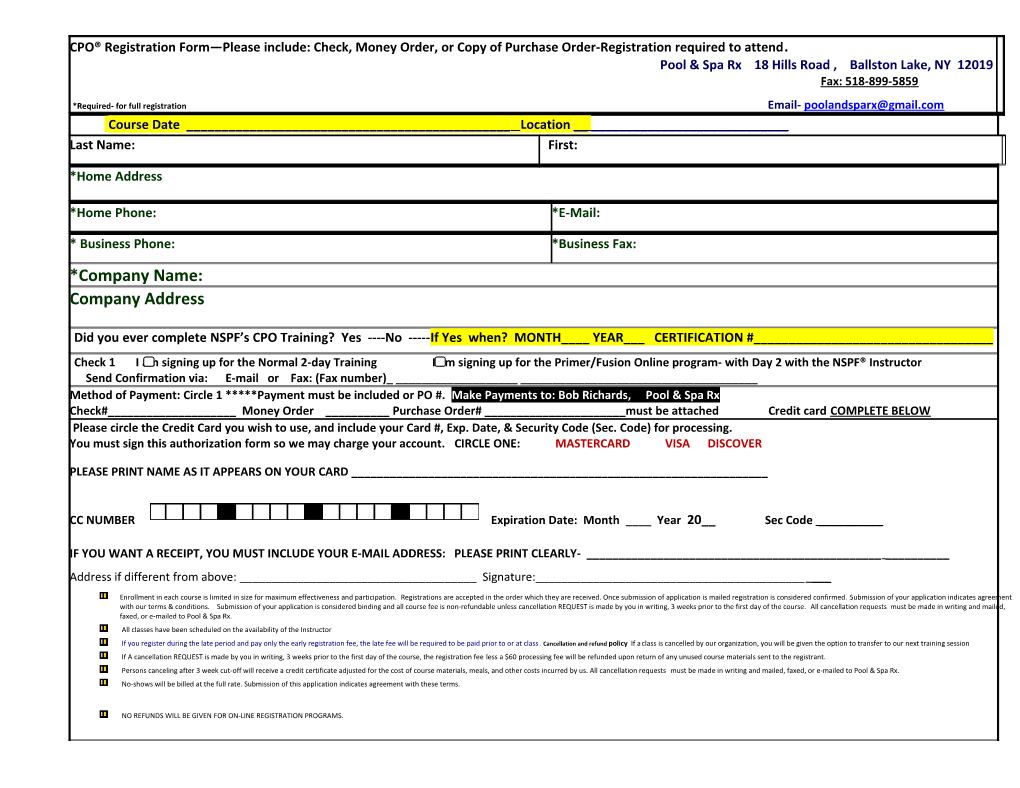 Print This Form and Either Fax Or Mail Along with Your Payment