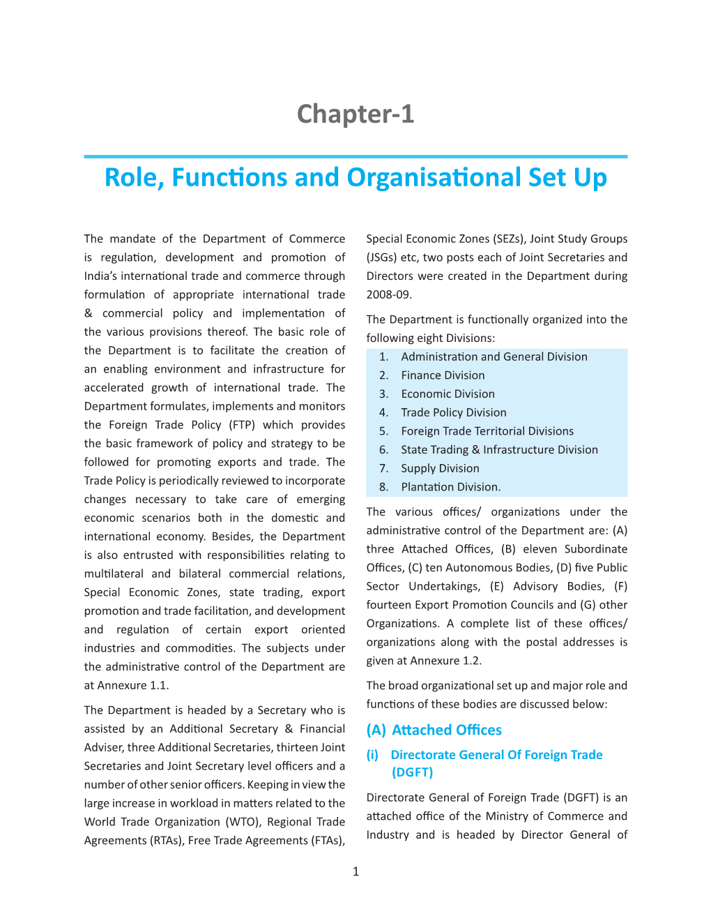Chapter-1 Role, Functions and Organisational Set Up