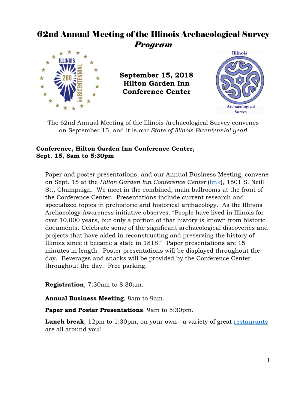 62Nd Annual Meeting of the Illinois Archaeological Survey Program