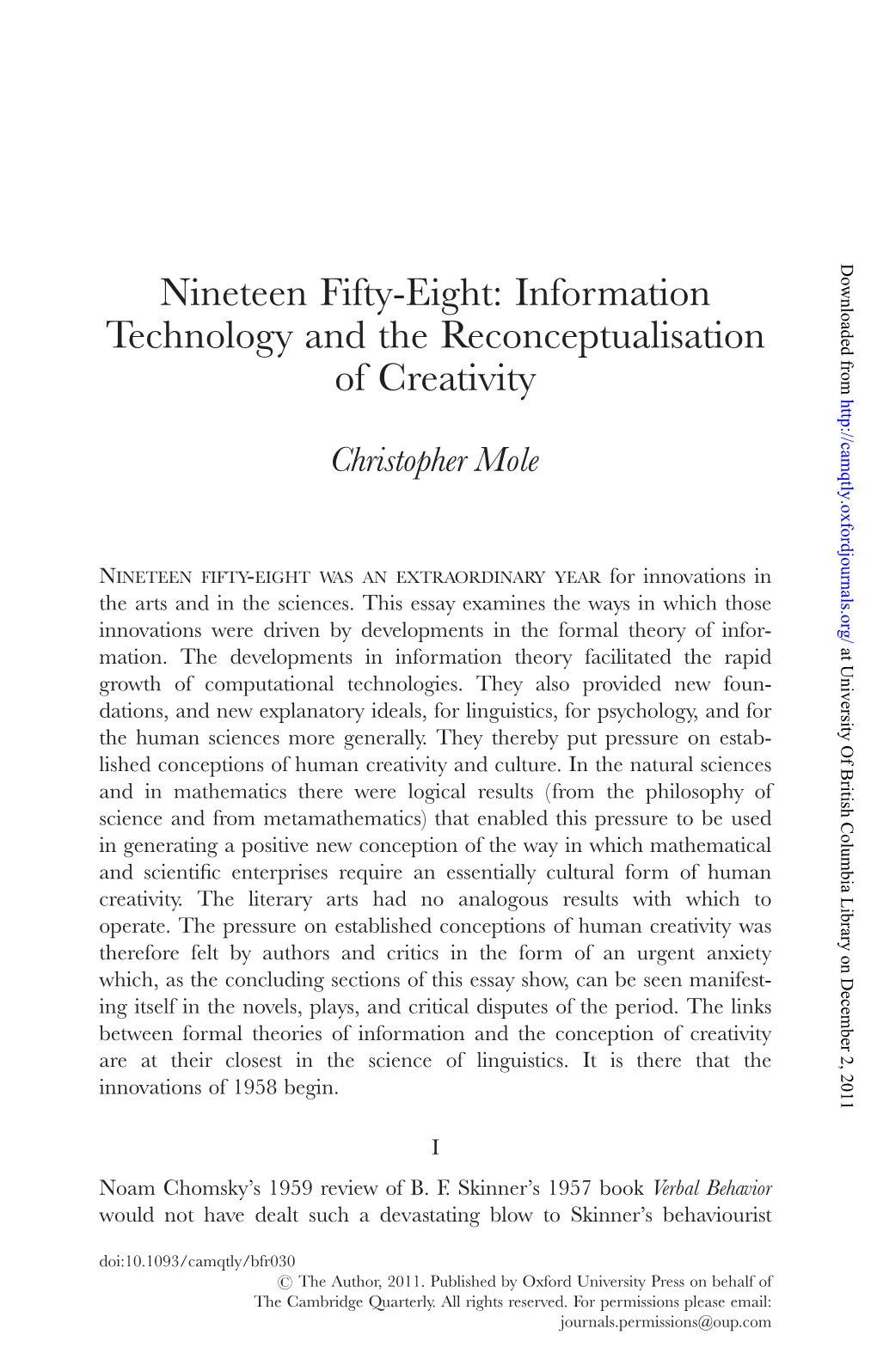 Nineteen Fifty-Eight: Information Technology and the Reconceptualisation