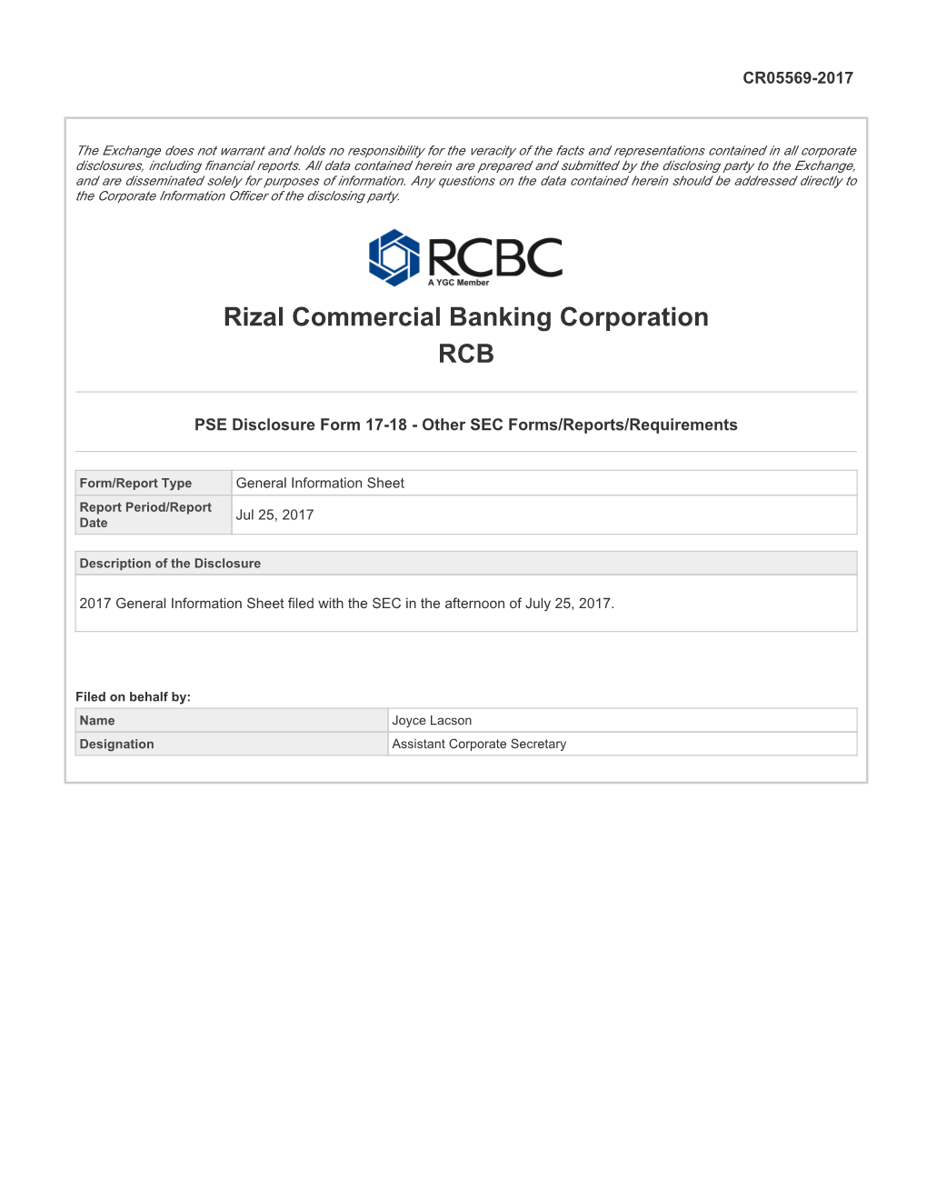 Rizal Commercial Banking Corporation RCB