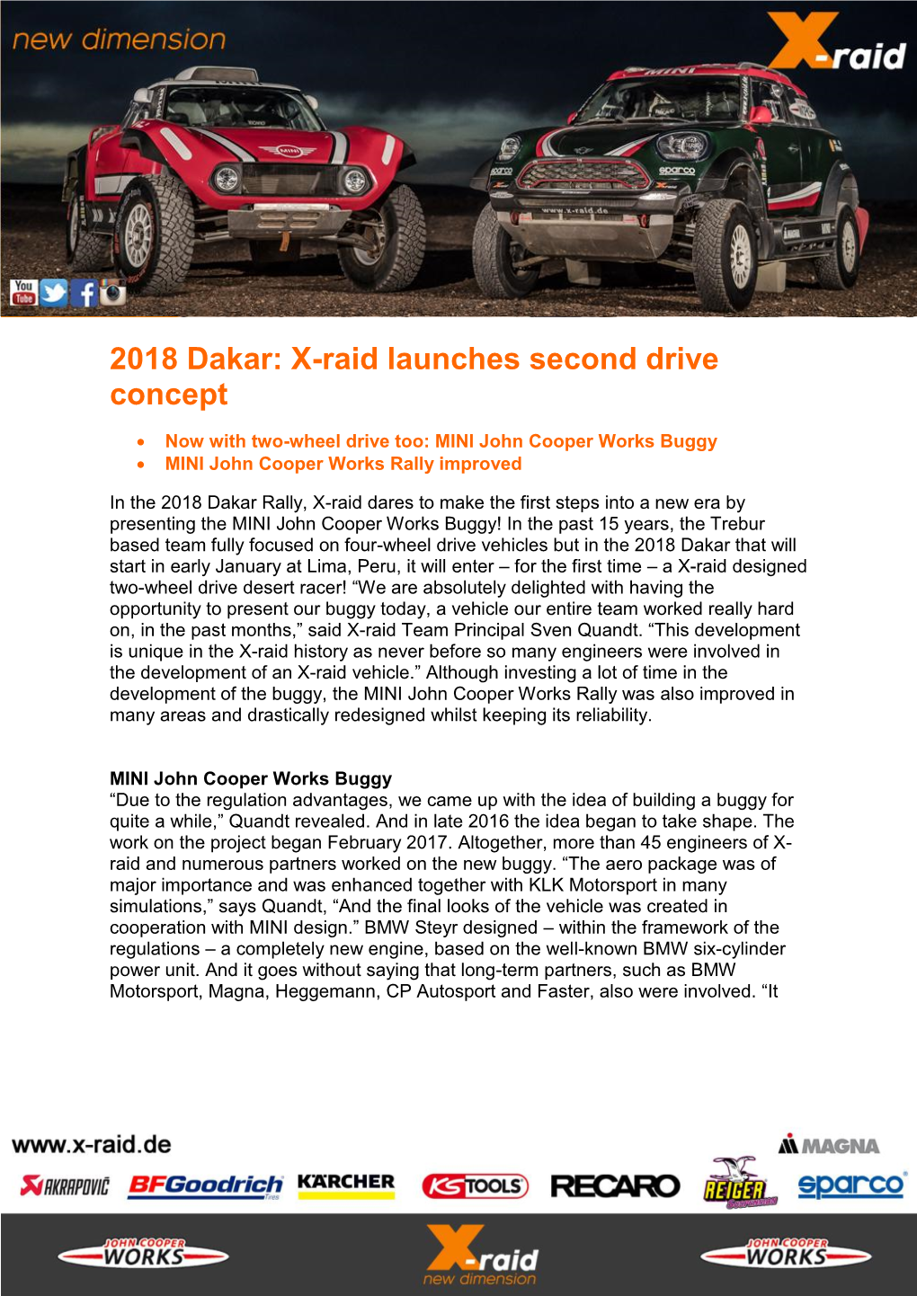 2018 Dakar: X-Raid Launches Second Drive Concept